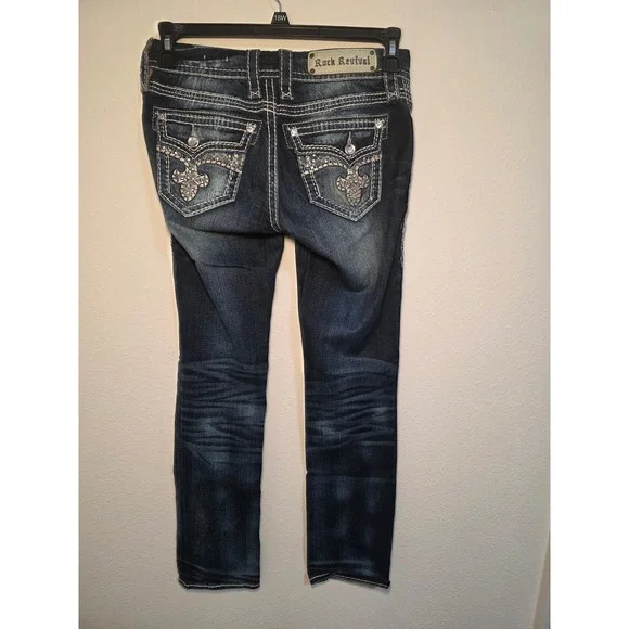 Rock Revival Jeans Women Size 26 Straight Leg Dark Wash Embellished Pockets - Picture 5 of 7